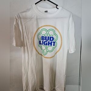 BUD LIGHT Gildan White Graphic Tee with Blue and Green Design